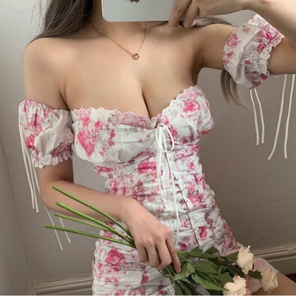 For Love And Lemons Pink Floral Mini Dress